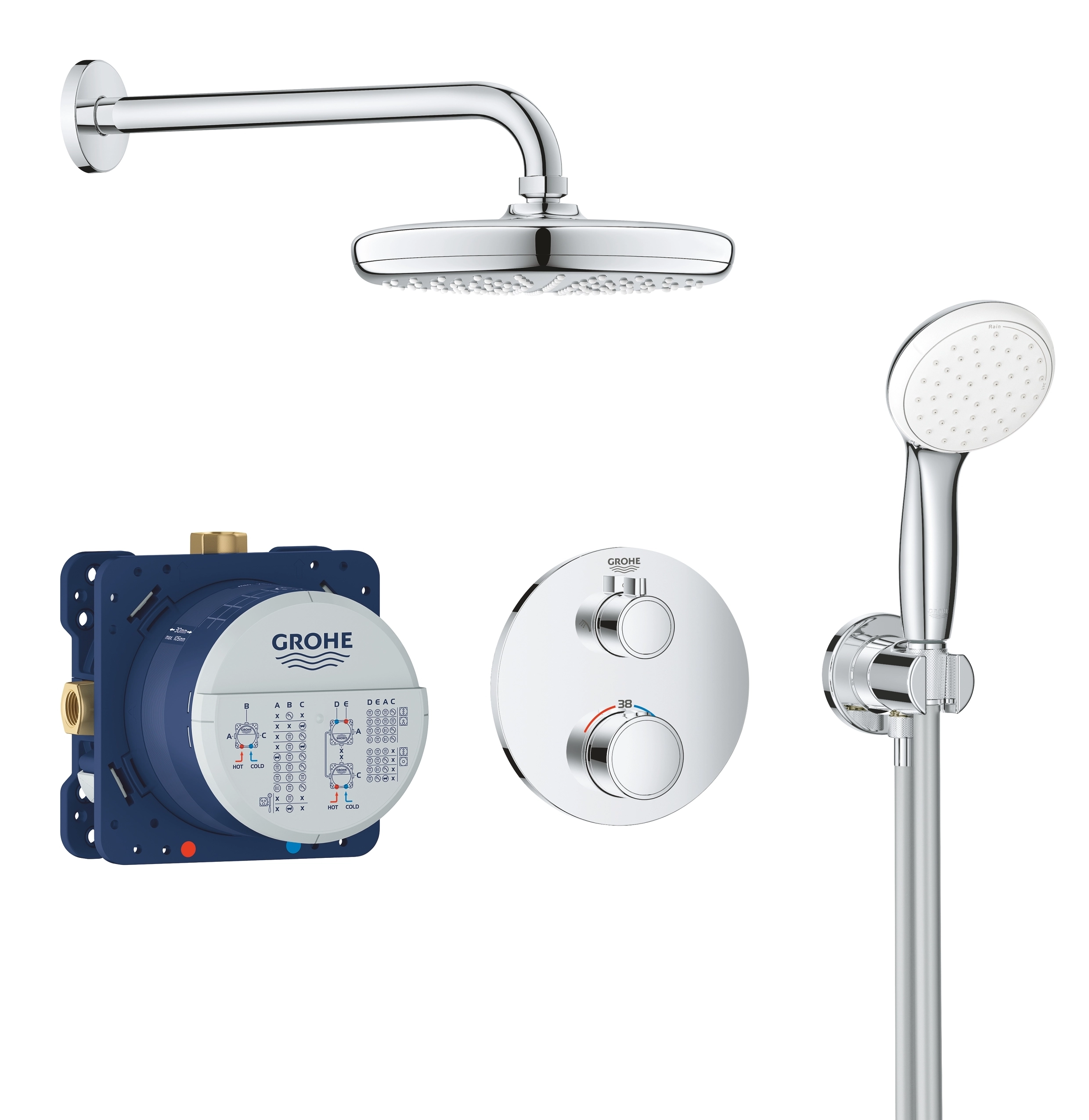 Set de duș îngropat termostatat Grohe Grohtherm Tempesta 210 + corp instalare