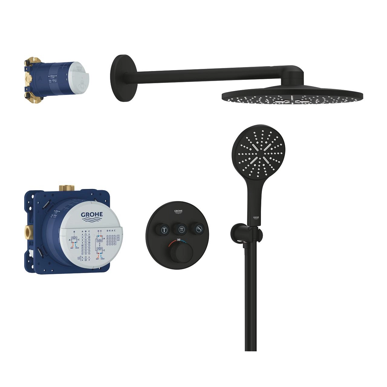Set de duș îngropat termostatat Grohe Grohtherm Smartcontrol 310 Phantom Black + corp instalare
