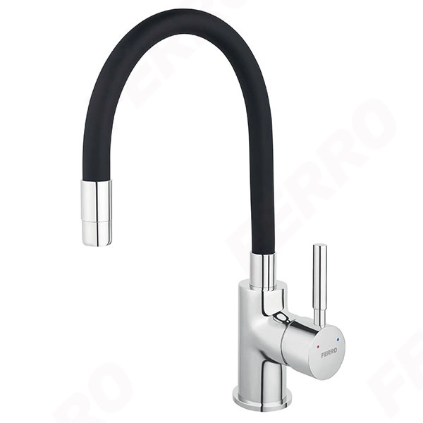 Baterie bucătărie cu pipa flexibila Ferro Zumba Chrome/Black